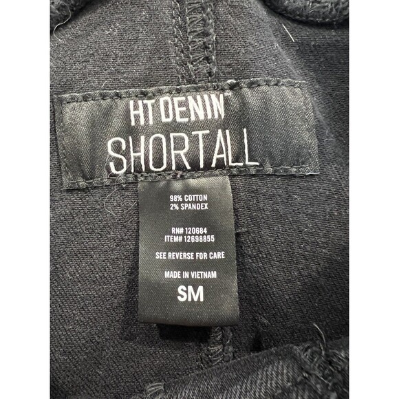 Hot Topic Denim Jean Overall Shorts Shortalls Womens S Black Wash Raw Fringe Hem - Picture 4 of 7